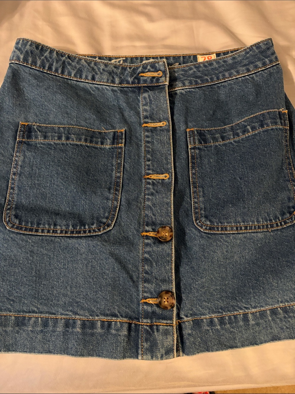We The Free Blue Button-Front Denim Shorts with Patch Pockets